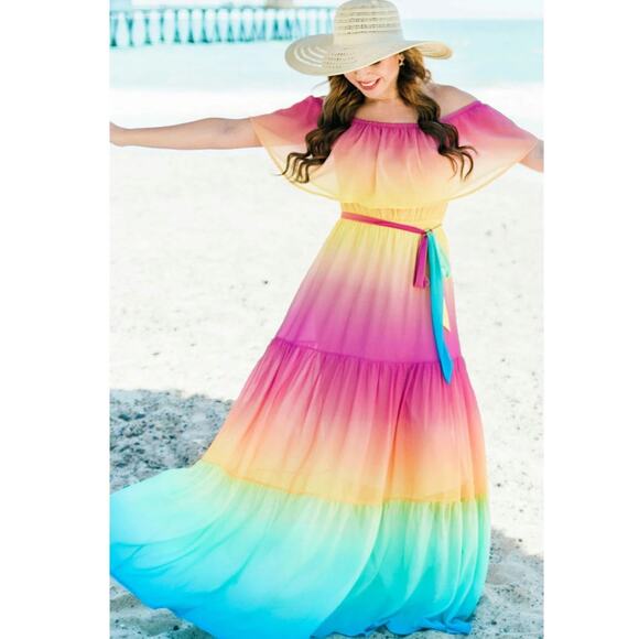 NWT Small Strapless Rainbow Summer Maxi Dress - Picture 1 of 13